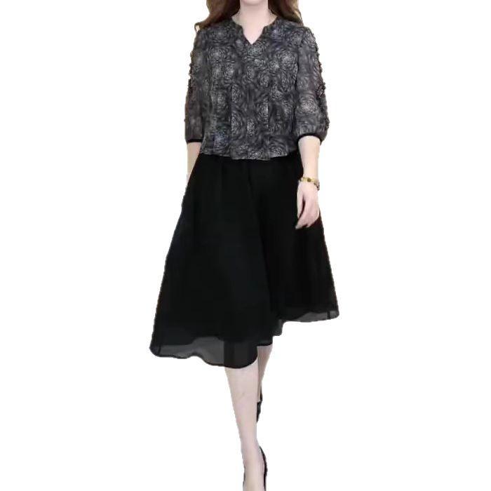 2025 Luxe French Floral Chiffon Plus Size Slimming Dress for Women