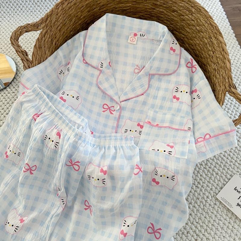 Summer new pajamas women's short-sleeved shorts thin cloud cotton cartoon cute large size Korean version loungewear