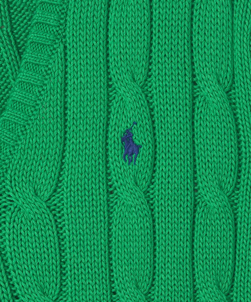 POLO RALPH LAUREN W Cable Knit Cotton V-Neck Sweater - Green