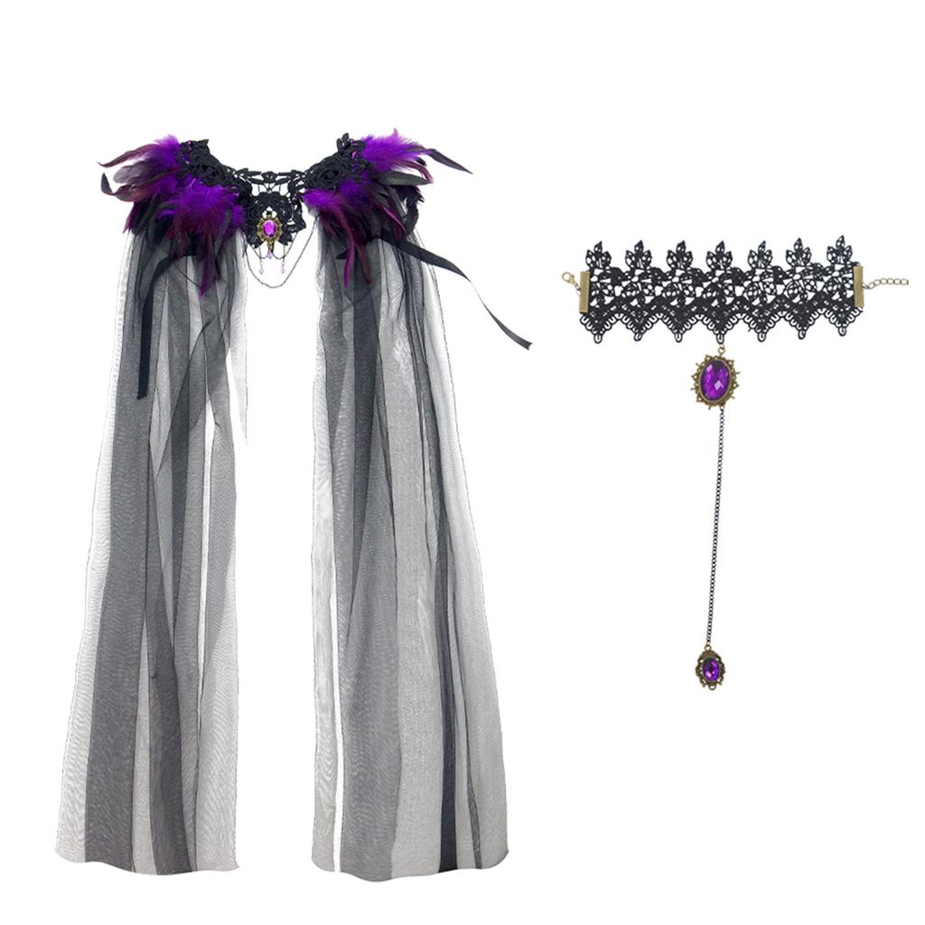 Halloween Cloak Black Feather Mesh Cloak Medium Dress Jewel Bracelet Stage Party Dance