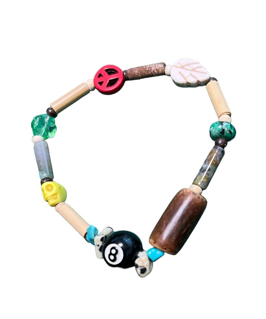 Sk8Er Rock Eightball Wood Stone Bead Bracelet 001