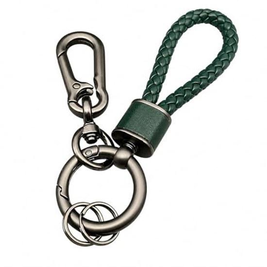 Rockyu Key Holder Men Women Genuine Leather Braided Ring Car Chain Stainless Stylish Gift