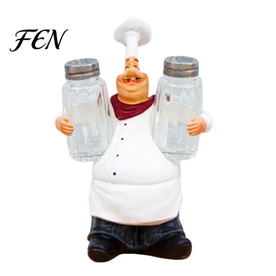 Küchenarbeitsplatten-Dekoration Kochfigur, Harz-Tischdekoration, Lustige Statue mit Gewürzflasche/Flaschenöffner/Nachrichtentafel für Regal Zuhause
