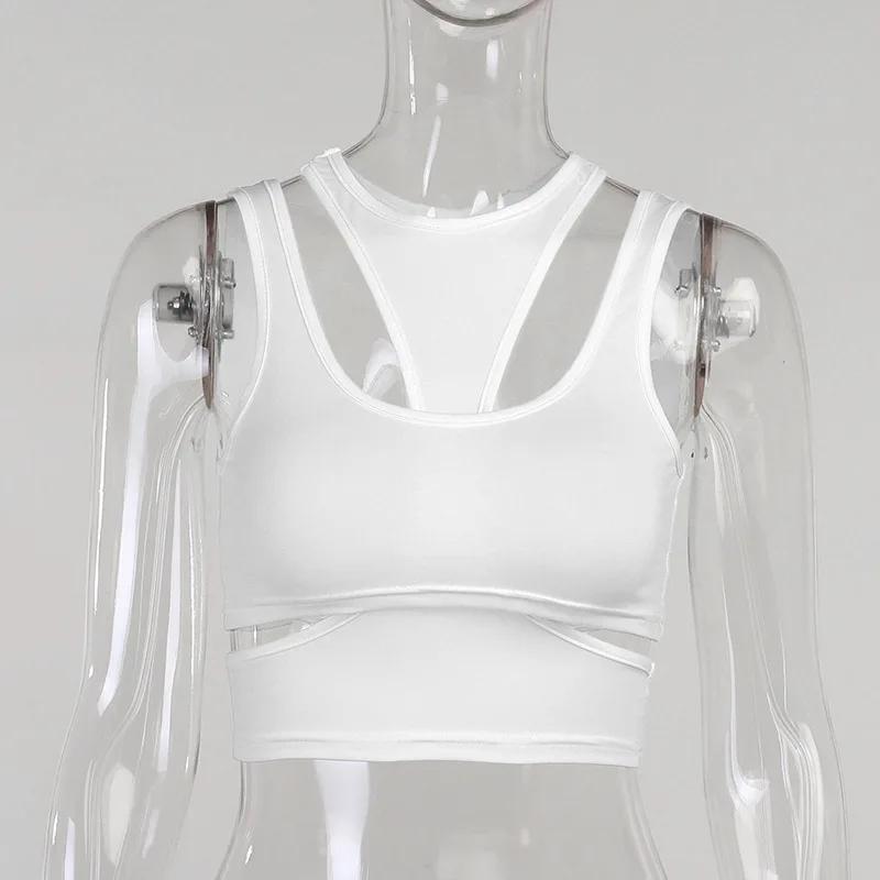 

Сексуальный топ-майка с открытым животом, облегающий грудь, с вырезами, на бретелях-халтер, укороченный, женский безрукавный укороченный жилет, майка-бандо, топ-труба, женский M белый