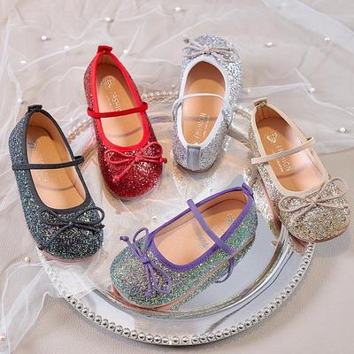 Mocassins Princesse Printemps/Automne 2025: Chaussures à Semelles Souples à Sequins avec Bande Élastique pour Défilé et Spectacle de Petites Filles