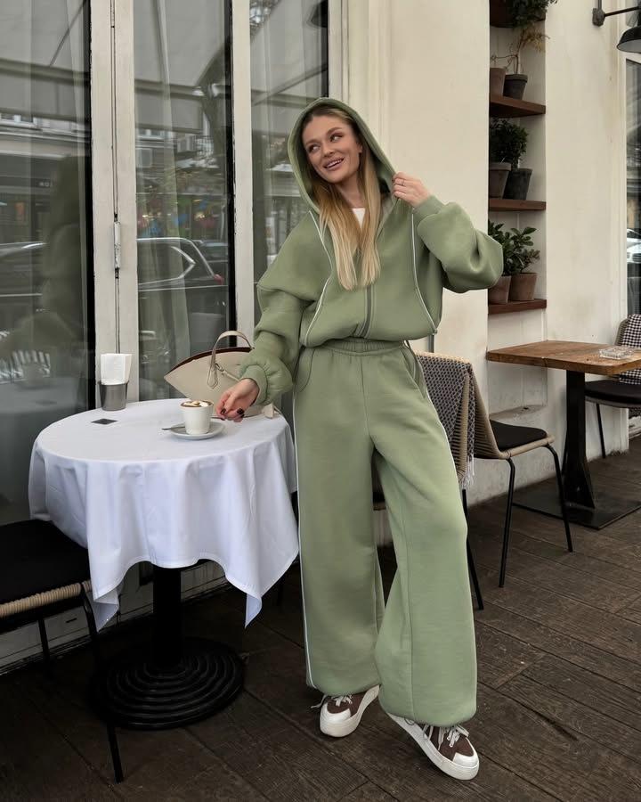 Amazon European and American casual sweater women's suit loose hooded cardigan jacket elastic wide-leg pants two-piece set