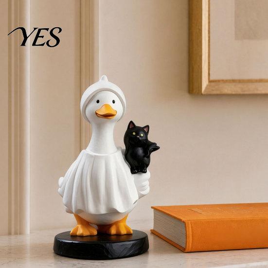 Windowsill Resin Statue Halloween Goose Figurine, Witch Hat Ornament, Cute Figurine Ghost for Tabletop Mantel Shelf Holiday Decoration Detailed