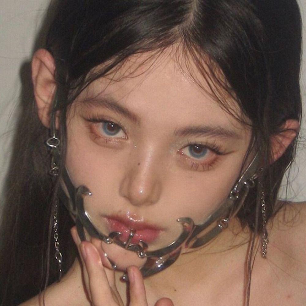 Punk Alien Decent Gothic Mask Nose Mechanical Irregular Metal Face Wearing  Holiday Party Decor