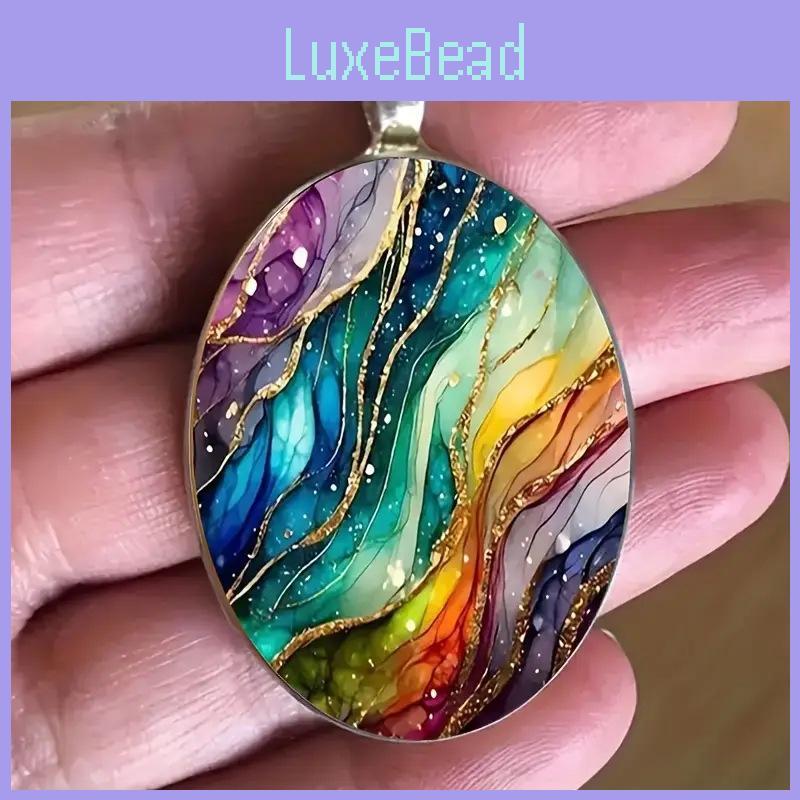 Dreamy Vintage Wave Glass Pendant Necklace Accessory With Zinc Chain Alloy