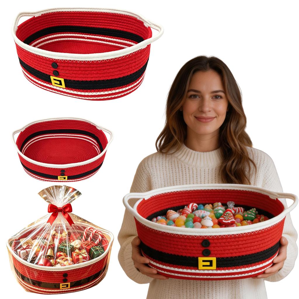 Christmas Cotton Rope Woven Storage Basket for Snacks and Candy