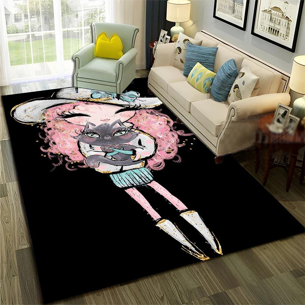 3D Cute Ballet Girl Ballerina Fairy Cartoon Carpet Rug for Home Living Room Bedroom Sofa Doormat Decor,Child Non-slip Floor Mat