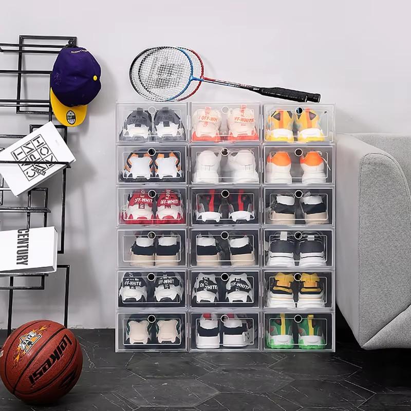 6er-Pack durchsichtige Schuhaufbewahrungsboxen mit stapelbarem, faltbarem Design, robuste staubdichte Organizer für ordentliche Schuhschränke