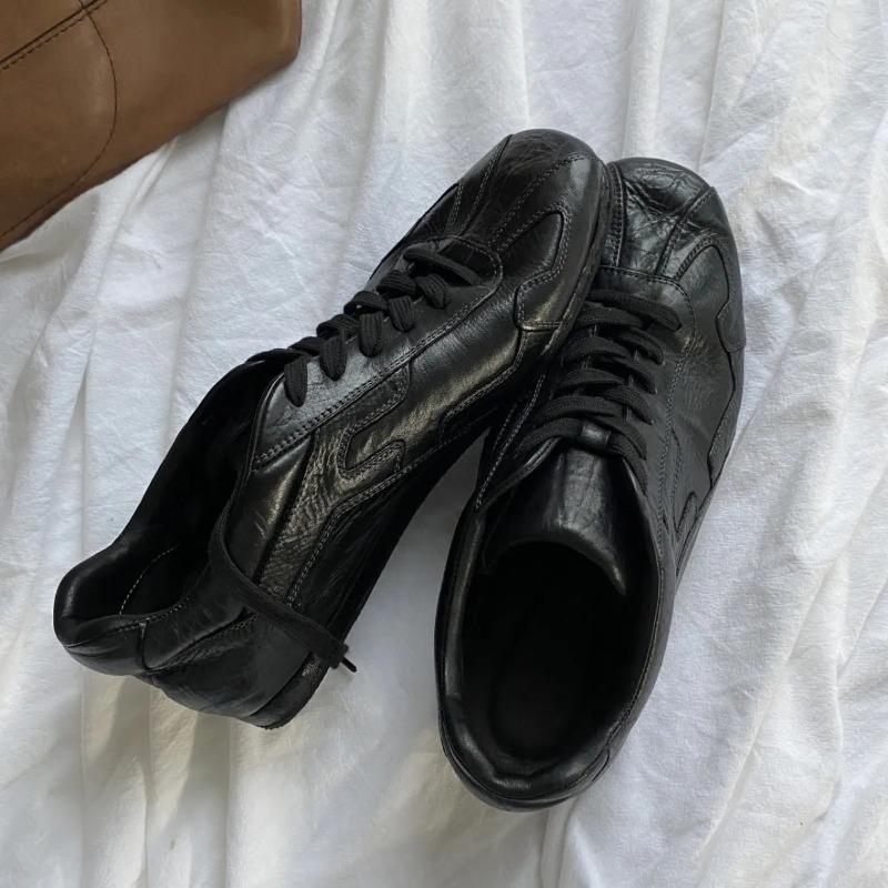 Washed Handmade Cowhide German Training Shoes Women's Retro Old Lace-up Flat-soled Single Shoes