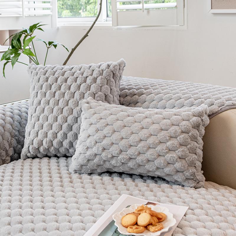 Winter Thicken Thermal Rabbit Plush Sofa Cushion Simple Modern Light Luxury Nordic Non-Slip Plush Cushion