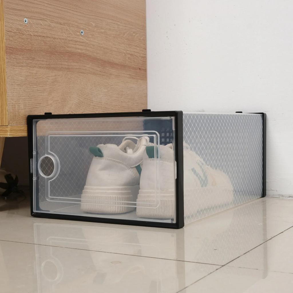 Double Frame Thickened Transparent Shoe Box Plastic Basketball Shoe Box Storage Artifact Foldable Shoe Box Flip Cover
