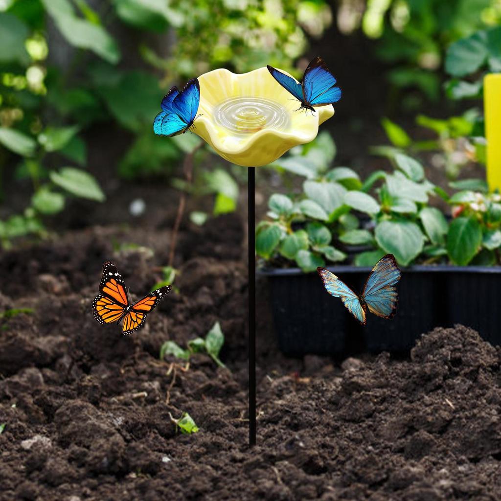 Resin Flower Shaped Bee Watering Station, Garden Butterfly Drinking Feeder with Ground Stake, Outdoor Yard Decorative Water Tray