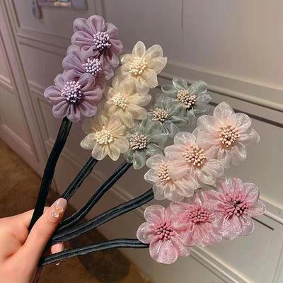 Vielseitiges Organza-Blumen-Haarband & Lockenwickler