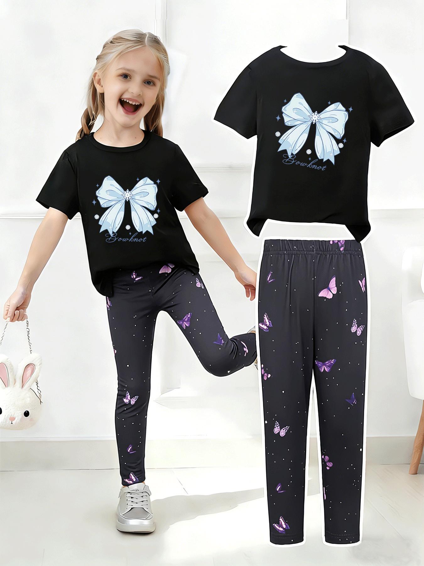 

Summer Girls Casual Short-Sleeve Long Pants Set - European & American Style 7Y