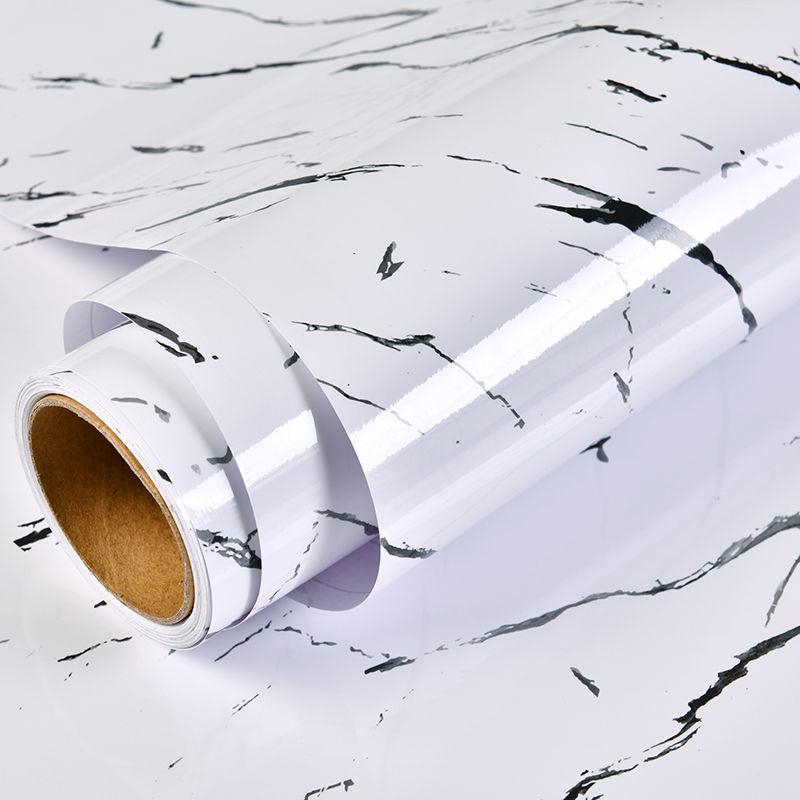Vinyl Marble Wallpaper Modern Kitchen Oil Proof Waterproof Self Adhesive Fire Prevention Wall Sticker For Ambry Furniture Decor