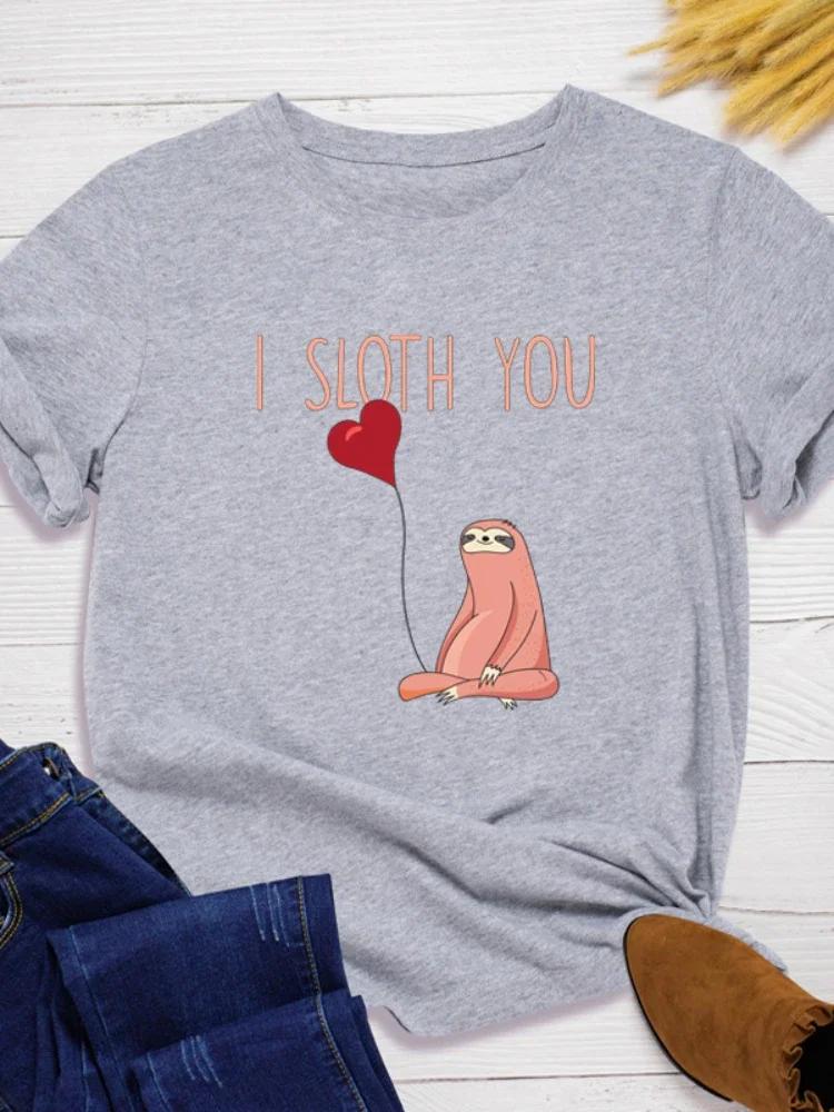 Miluji tě Leniost Srdce Potisk Dámské Tričko Krátký Rukáv O Kulatý Výstřih Volné Dámské Tričko Dámské Tričko Topy Oblečení Camisetas Mujer