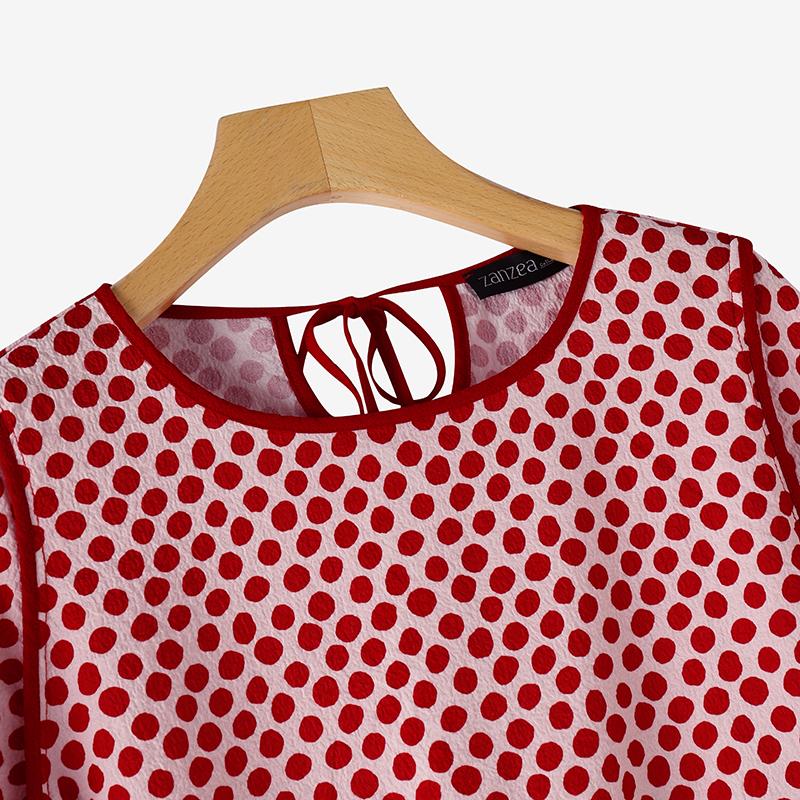 ZANZEA Dámská ležérní halenka s polka dot tiskem do O s výstřihem do O