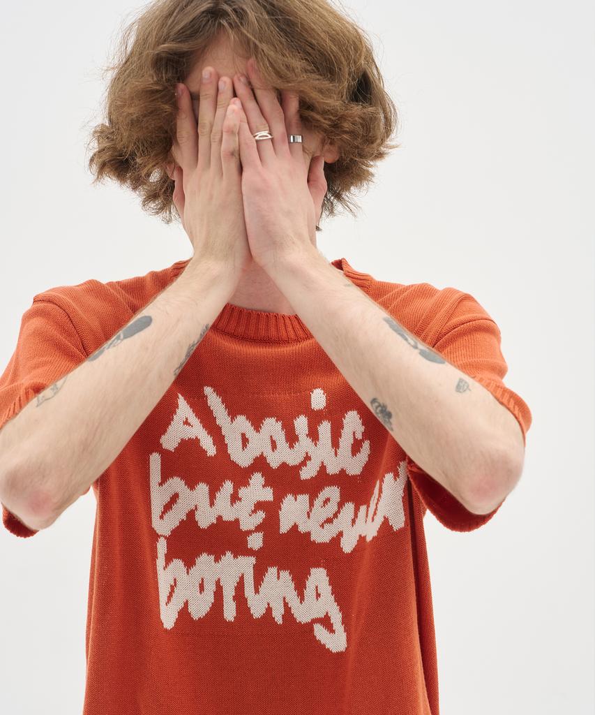 BLOND9 Slogan Round Short Sleeve Knit Orange