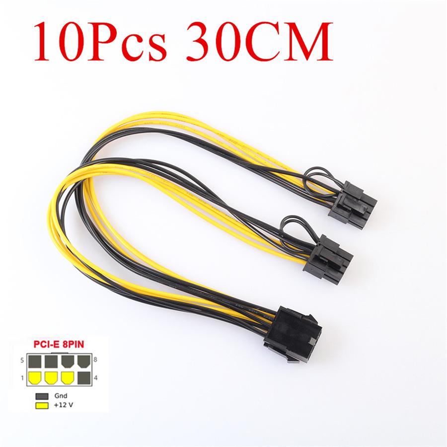 10Pcs 30cm PCIE Power Cable PCI-E 8 Pin To 2X 8 (6+2) Pin GPU Video Card Adapter