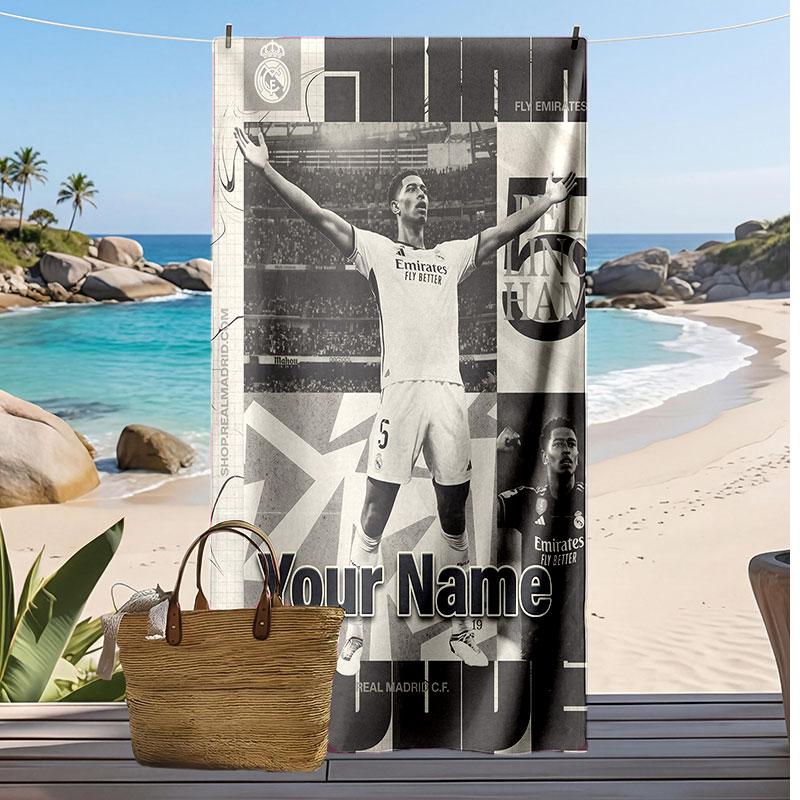 Jude Bellingham Personalisiertes Bedrucktes Strandtuch Fußball Logo Unterstützung Benutzerdefinierter Name Text Saugfähiges Handtuch Für Sport Reisen Besonderes Geschenk