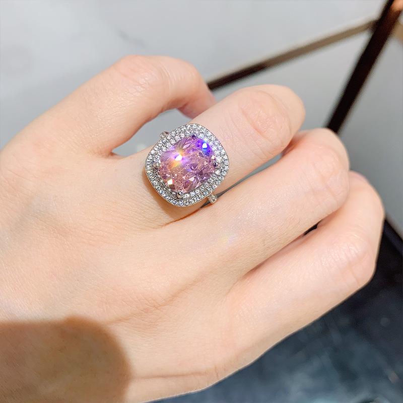 Pink Zirconium Ring Micro Diamond Square Large Zircon Ring Color Treasure Crystal Ring Pink Diamond Yellow Diamond Jewelry