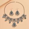 A Necklace and a Pair of Earrings In Bohemian Style, Ramadan Indian Style, Luxurious Hollow Geometric Diamond-shaped Hollow Tassel Women's Jewelry