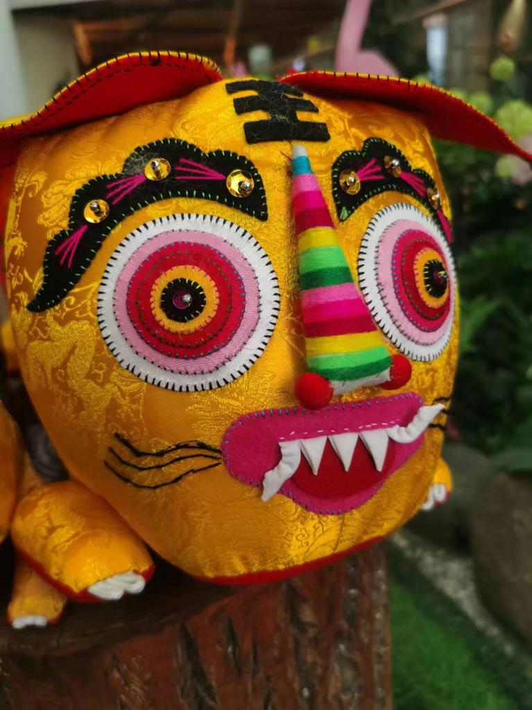 Handcrafted Double-Headed Embroidered Tiger Pillow - Intangible Cultural Heritage Fabric