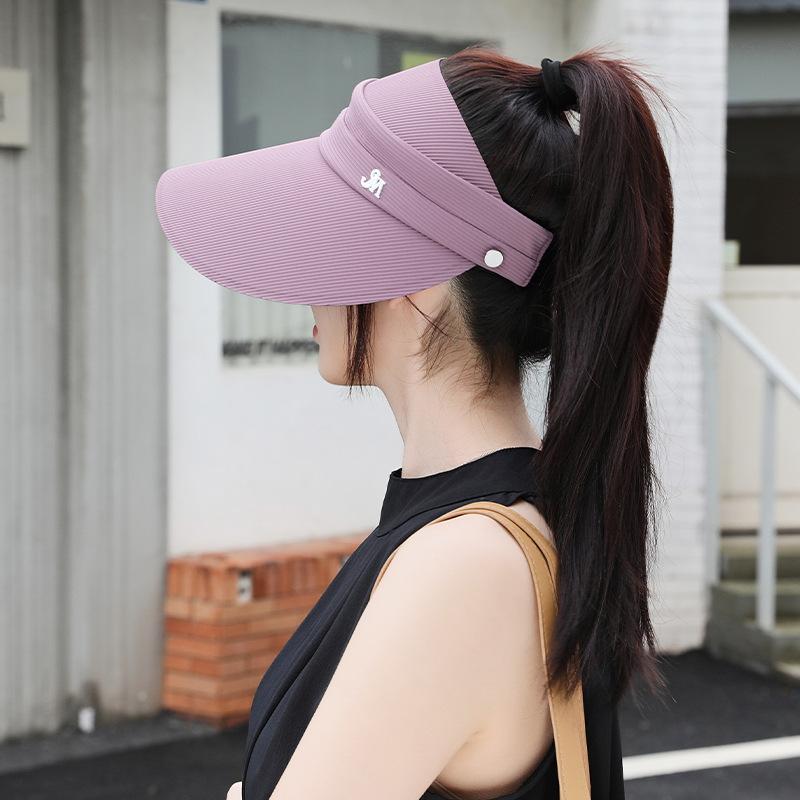 New Summer Twill Sun Hat Fashionable and Versatile Travel Sun Protection Hat High Ponytail Empty Top Ice Silk Vinyl Sun Hat