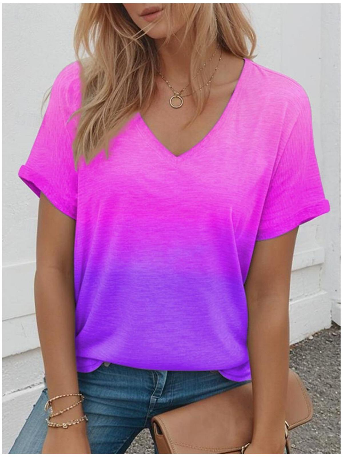 

Женские футболки 3D с градиентным принтом, топы, повседневная уличная женская одежда, летняя мода, футболка оверсайз с V-образным вырезом 5XL