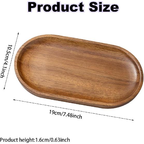 Small Wooden Tray, 7.28''×4.13'' Oval Wood Serving Trays, Acacia Wood Platter for Coffee Tables, Dessert, Snack, Fruit, Bathroom Tray Charcuterie