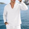 Men Casual Loose V Neck Long Sleeve Linen T Shirt Big Size
