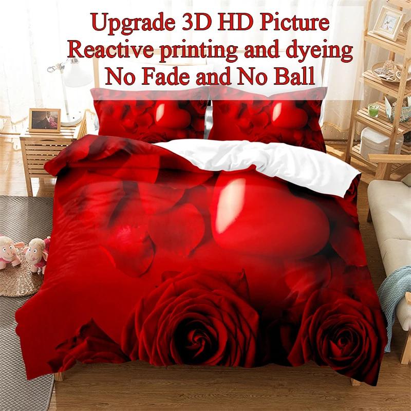Red Rose Duvet Cover Set Full Size Floral Quilt Cover with Pillow Case 180x210 260x220 Queen Twin for Single Couple Bed Soft