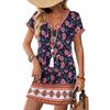 Women's Fashionable Floral Print V-neck Short Sleeved Pocket Casual Pullover Dress