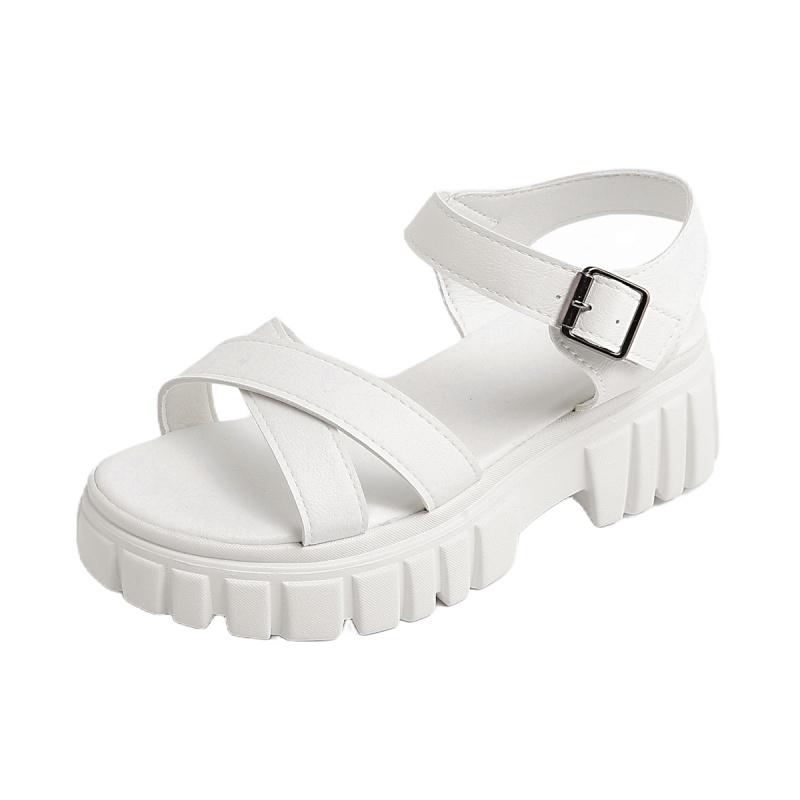 

Women s Sandal High Quality New Summer Outdoors Thick Heel Buckle Solid Color N-slip Casual Comfortable Sandals for Woman 43 білий