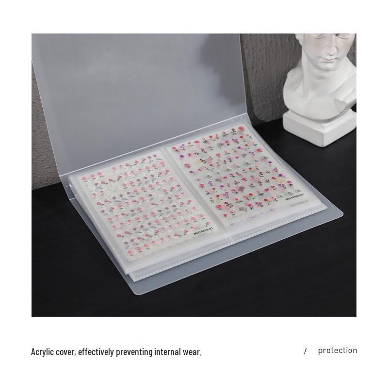Nail Art Sticker Album with Transparent Pockets and Acrylic Cover