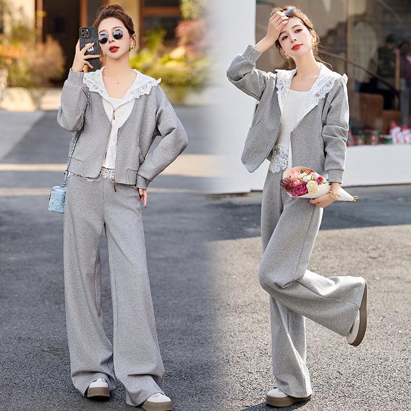 Spring 2025 Fashion: Small Fragrant Lace Patchwork Jacket & Long Pants Set