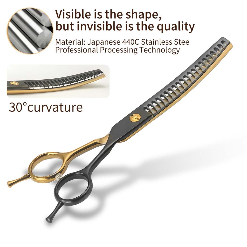 Professional 7-Inch Curved Chunkers Shears for Pet Grooming - Premium Stainless Steel Scissors, Lightweight Design for Cat
