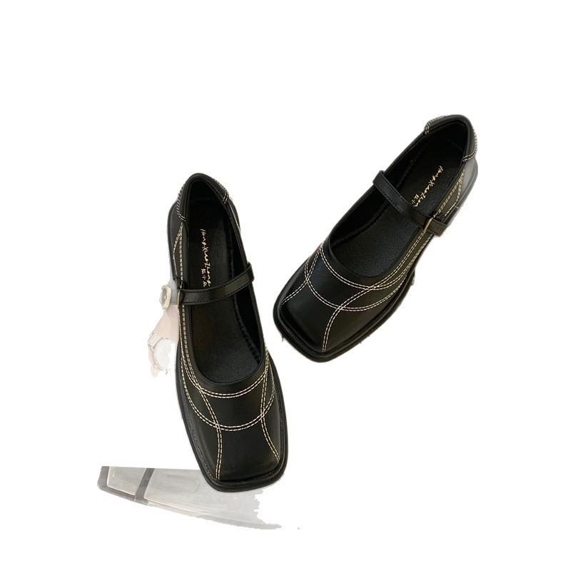 Square head thick heel Mary Jane single shoes women's shoes 2025 spring new versatile college style small leather shoes women