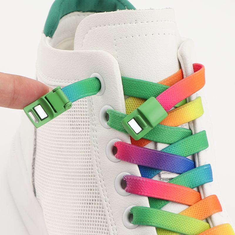 1 Pair Magnetic Lock Shoelaces for Sneaker Rainbow Gradient Flat Elastic Shoelace Adults Kids No Tie Shoe Laces Shoe Accessories