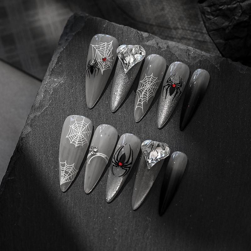 5D Relief Halloween Spider Nails Sticker Black Spiders Cobweb Embossed Diy Manicure Decals
