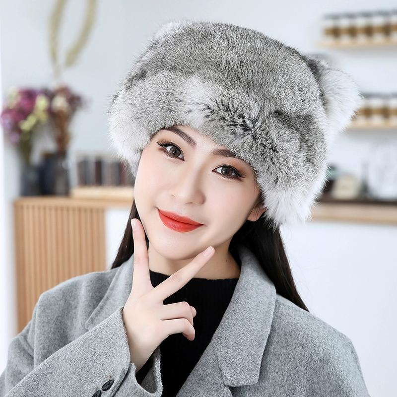 Fur Hat Grass Rabbit Hair Real Hair Korean Version Cap Men and Women Winter Warm Tide Cute Cat Ears Personalized Hat