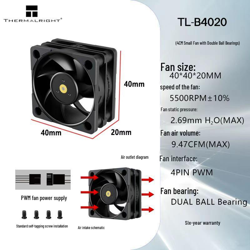 

Thermalright TL-B4020 4см Высокопроизводительный корпусной вентилятор, 5500 об/мин, S-FDB V2, с силиконовой прокладкой для снижения нагрева