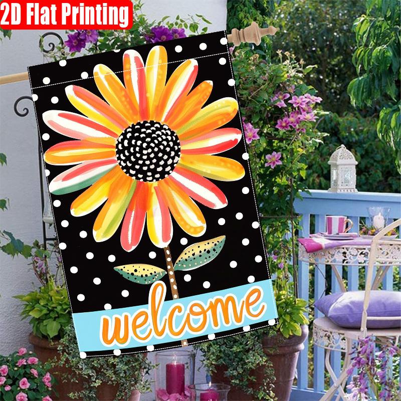 2D Flat - 2D Flat - 2D Flat, Spring Summer Welcome Theme Flower Wave Point Design (5)-Double Sided Garden Flag, Yard Decoration, Outdoor Decoration, L