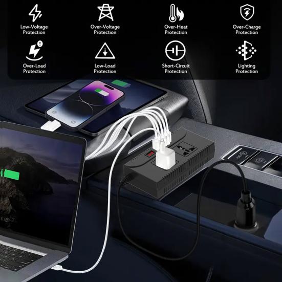 Car Power Inverter Overload Protection Universal Car Charger with Switch Fast Charging Portable Control Converter