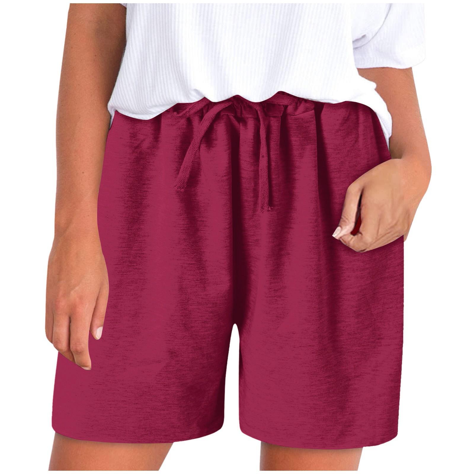 

Everyday Versatile Summer Elastic High Waisted Color Fitness Pocket Shorts XL винний