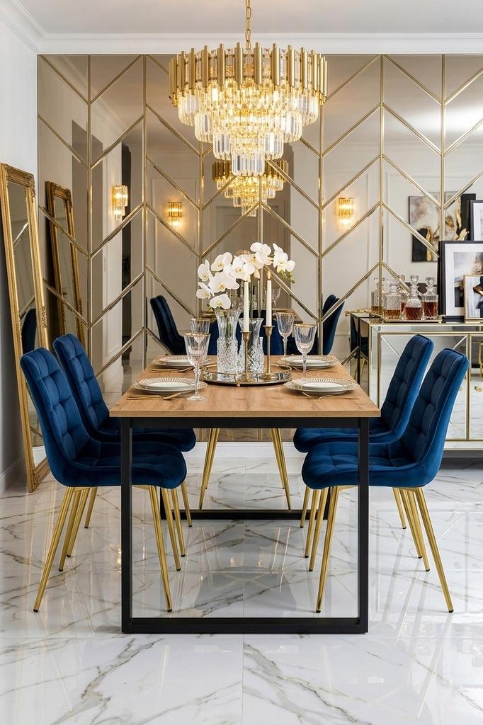 BERA chair - navy blue velvet / gold legs x 1